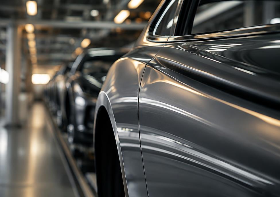 Car body panels on an automotive assembly line
